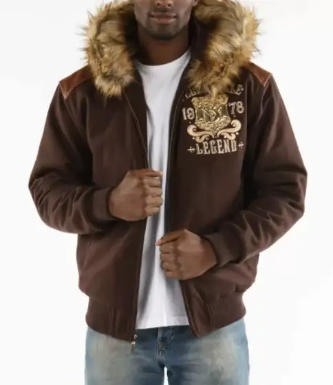 Brown Pelle Pelle Fur Hood Live Like A King Wool Jacket, pellepelle.us