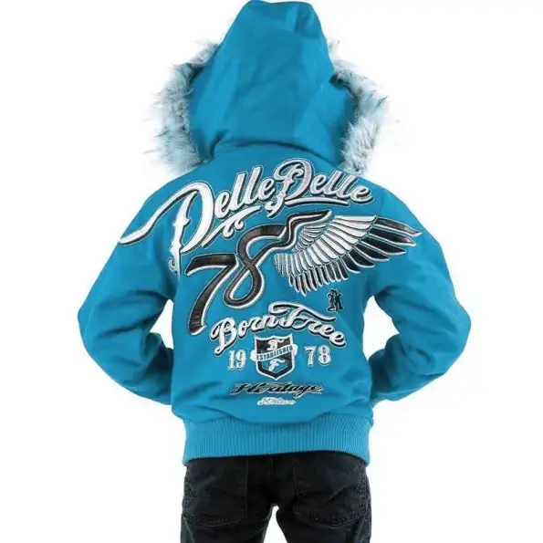 Pelle Pelle Kids 78 Born Free Turquoise Wool Jacket, pellepelle.us