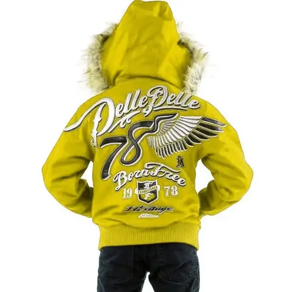 Pelle Pelle Kids 78 Born Free Yellow Wool Jacket, pellepelle.us