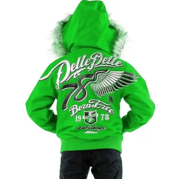 Pelle Pelle Kids 78 Born Free Green Wool Jacket, pellepelle.us