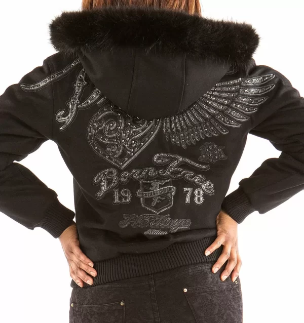 Black Pelle Pelle Flying Heart Born Free Wool Jacket, pellepelle.us