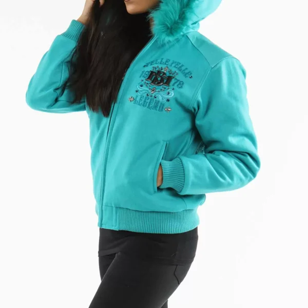 Blue Pelle Pelle Fur Hood Live Like a Queen Wool Jacket pellepelle.us