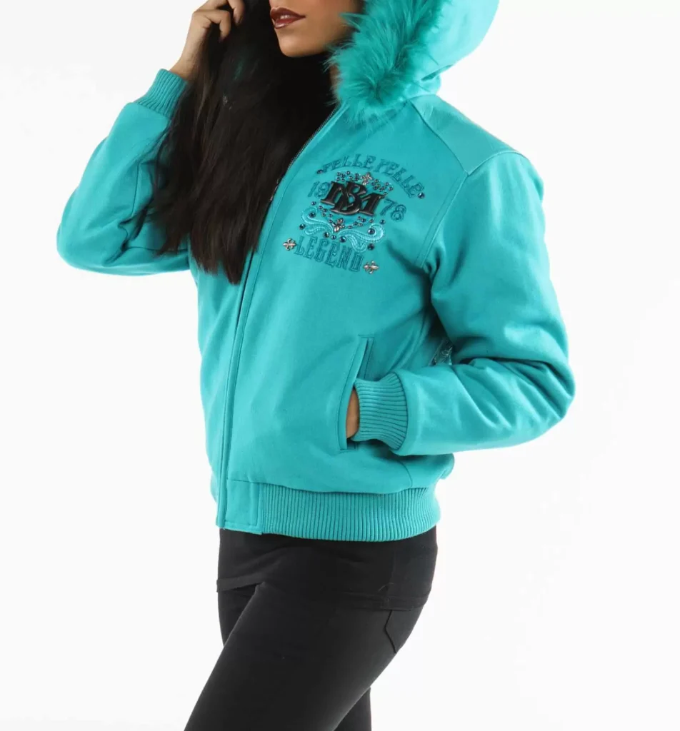 Blue Pelle Pelle Fur Hood Live Like a Queen Wool Jacket pellepelle.us