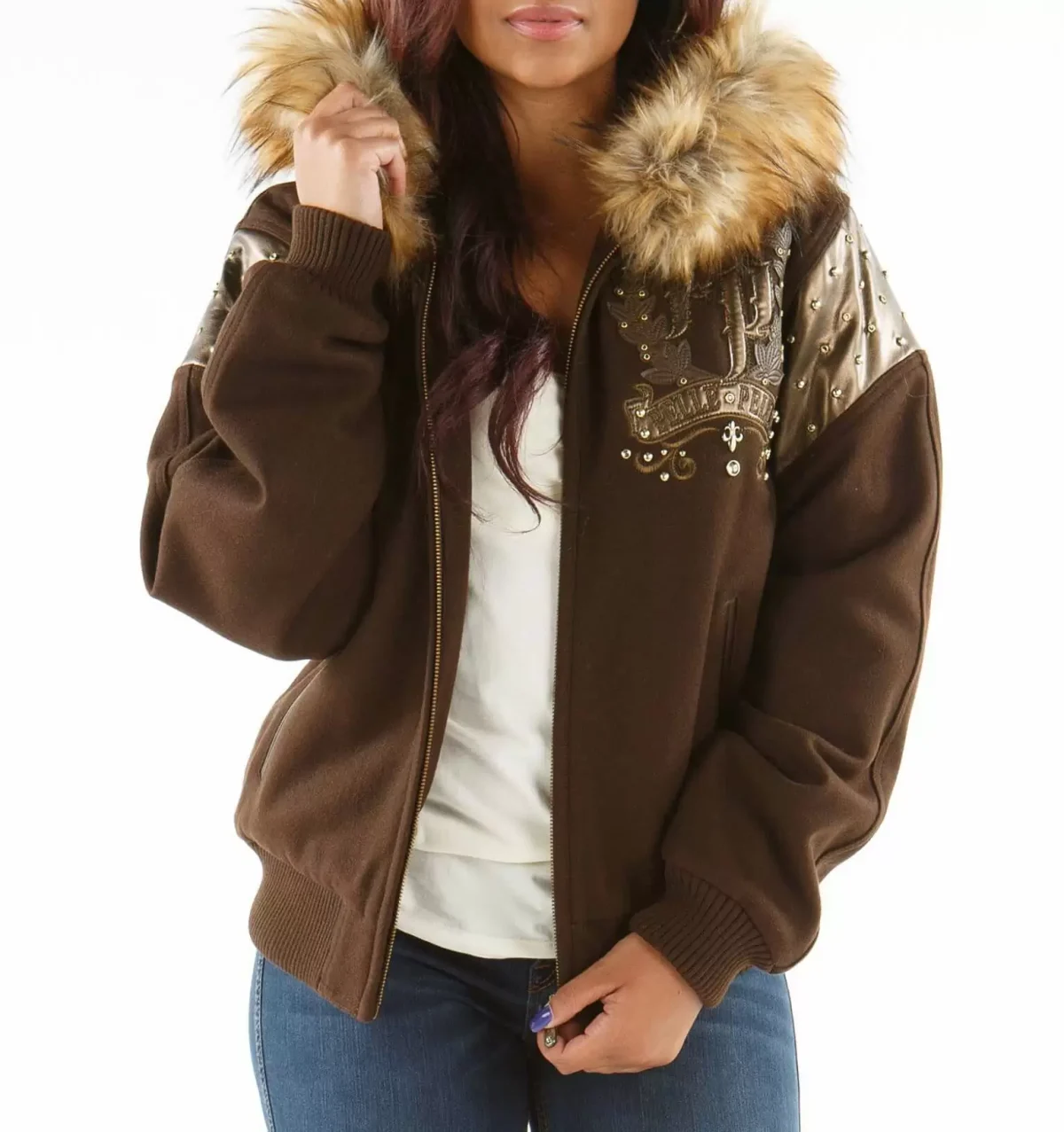 Brown Fur Hood Live Like a Queen Pelle Pelle Wool Jacket