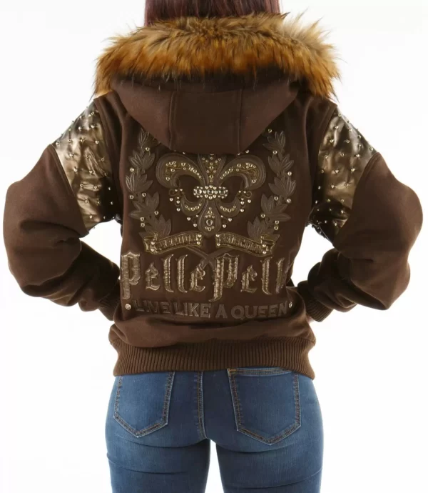 Brown Fur Hood Live Like a Queen Pelle Pelle Wool Jacket, pellepelle.us