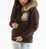 Brown Pelle Pelle Fur Hood Live Like a Queen Jacket