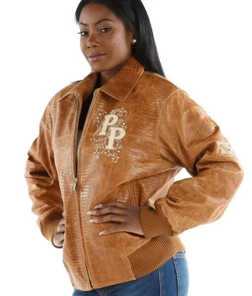 Ladies Pelle Pelle Shoulder Crest Brown Leather Jacket,Pelle Pelle, PellePelle.com