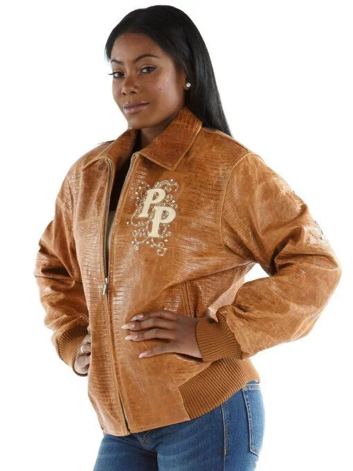 Ladies Pelle Pelle Shoulder Crest Brown Leather Jacket,Pelle Pelle, PellePelle.com