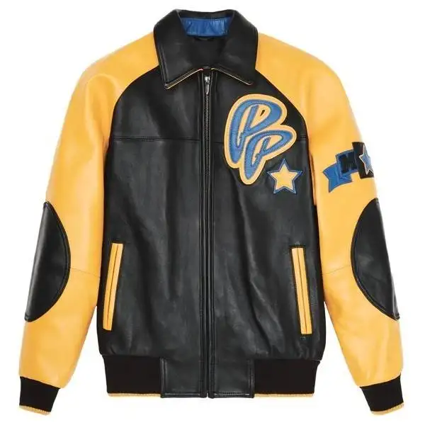 Men Pelle Pelle Classic Soda Club Plush Black And Yellow Jacket,Pelle Pelle, PellePelle.com