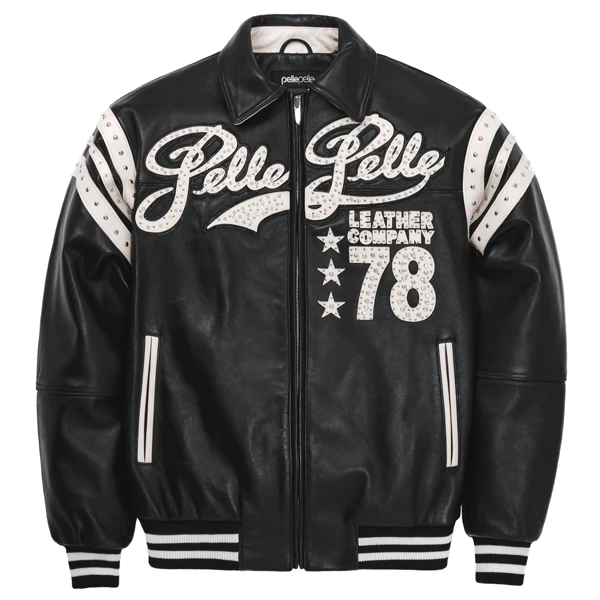 Men Pelle Pelle Encrusted Varsity Black Plush Jacket, Pelle pelle, Pellepelle.com