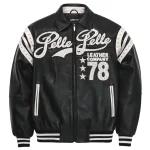 Men Pelle Pelle Encrusted Varsity Plush Black Jacket, pellepelle.us