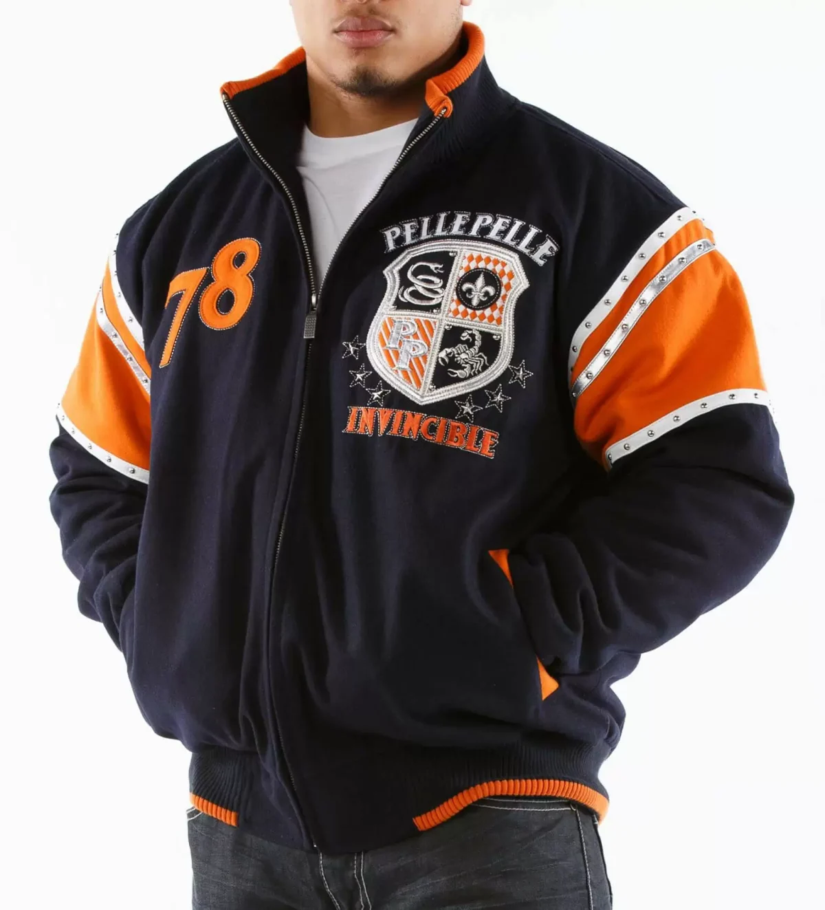 Navy Orange Pelle Pelle Invincible Wool Jacket, pellepelle.us