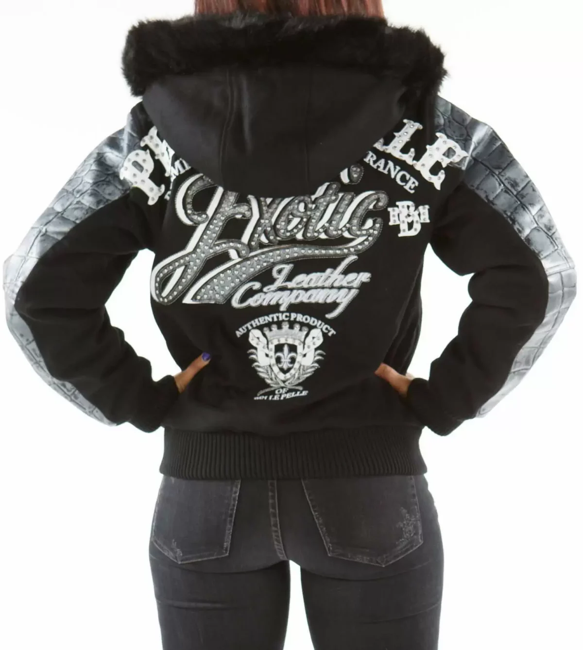 Pelle Pelle Black Exotic Fur Hood Wool Jacket