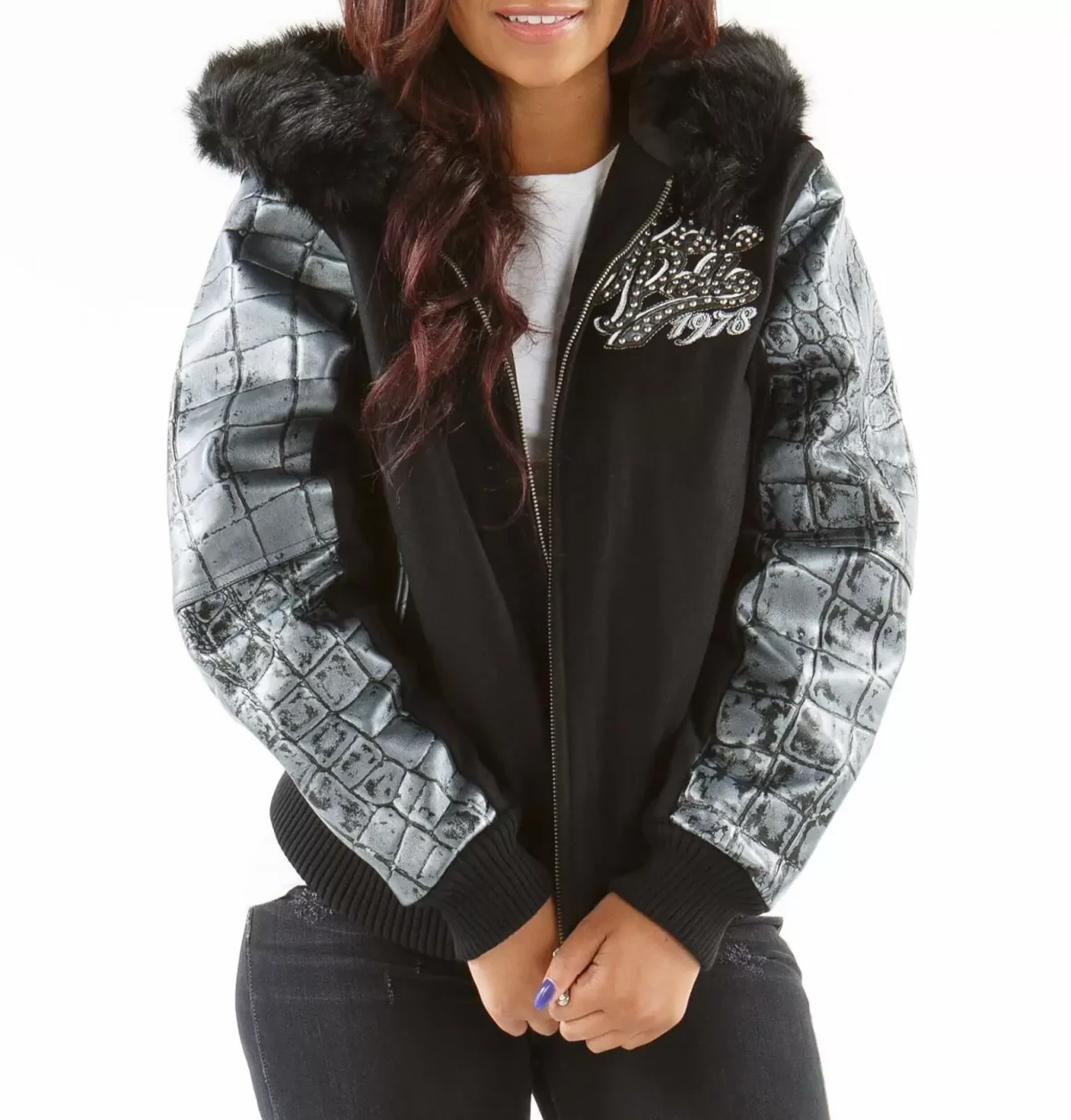 Pelle Pelle Black Exotic Fur Hood Wool Jacket, PELLEPELLE.US