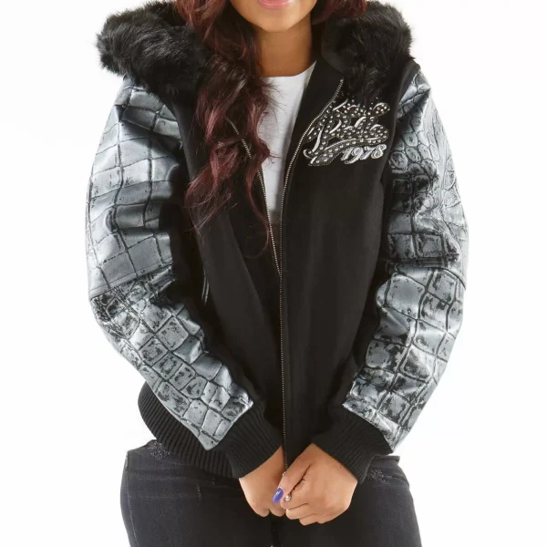 Pelle Pelle Black Exotic Fur Hood Wool Jacket, PELLEPELLE.US