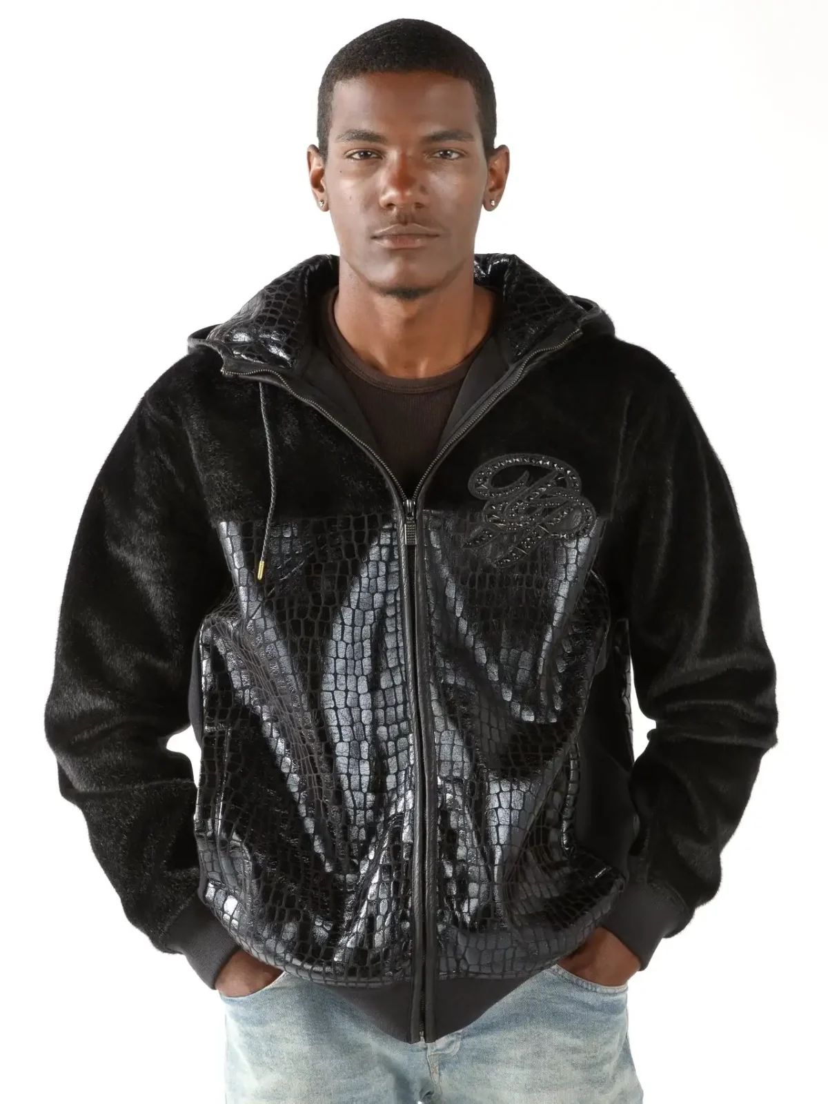 Pelle Pelle Black Letterman Bomber Jacket, pellepelle.US