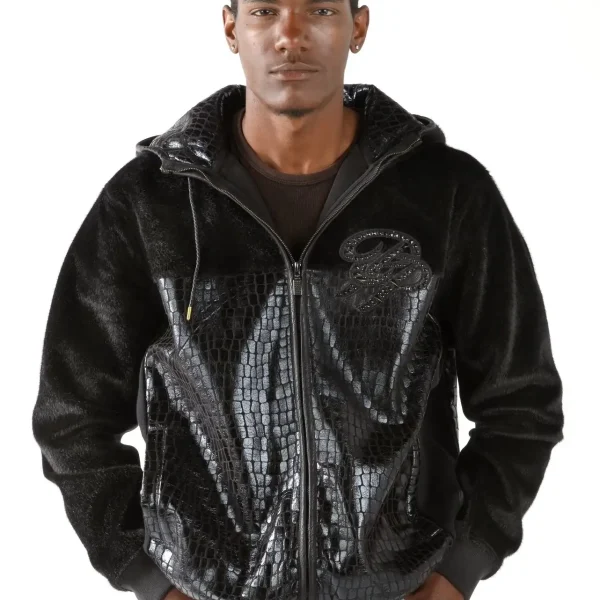 Pelle Pelle Black Letterman Bomber Jacket, pellepelle.US