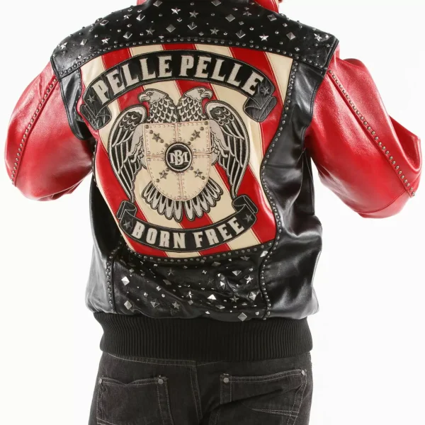 Pelle Pelle Black Red Born Free Eagle Studded Jacket, pellepelle.us