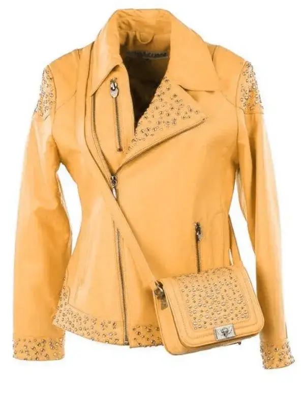 Pelle Pelle Studded Asymmetrical Princess Cut Orange Jacket