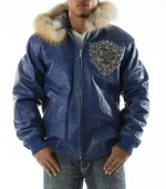 Pelle Pelle Blue PP Crest Fur Hood Leather Jacket