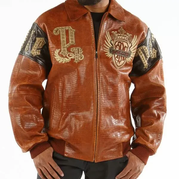 Pelle Pelle Brown Empire Victory Comes Leather Jacket, PELLEPELLE.US