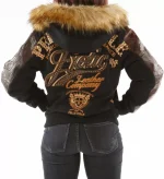 Pelle Pelle Brown Exotic Fur Hood Wool Jacket