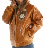 Pelle Pelle Brown MB Emblem Hooded Studded Jacket, pellepelle.us