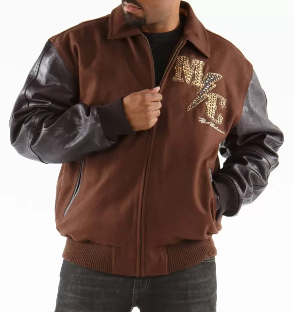 Pelle Pelle Brown Master Ceremonies Varsity Jacket pellepelle.us