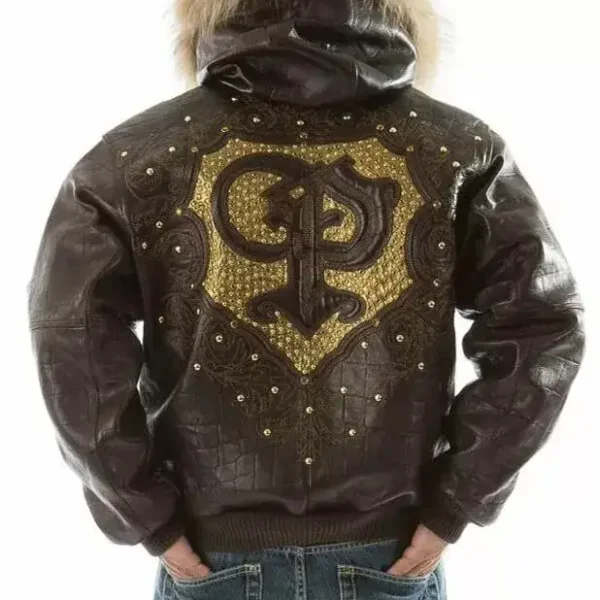 Pelle Pelle Brown PP Crest Fur Hood Leather Jacket, pellepelle.us