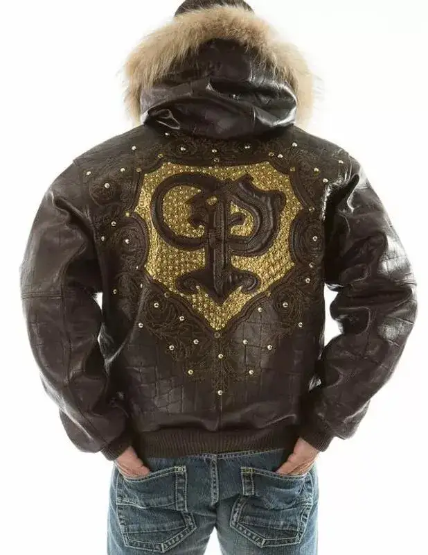 Pelle Pelle Brown PP Crest Fur Hood Leather Jacket, pellepelle.us