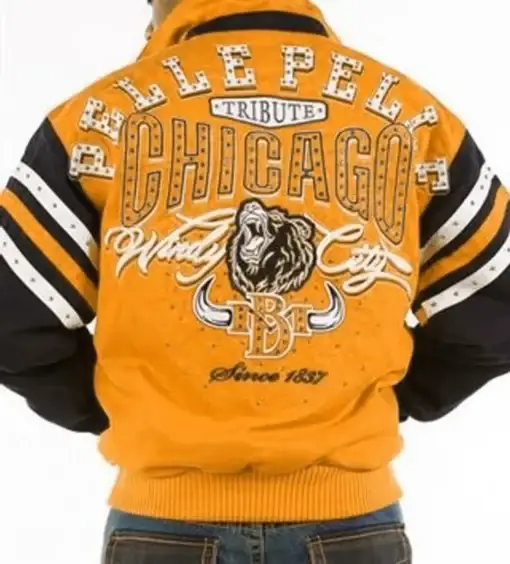 Pelle Pelle Chicago Tribute Mustard Varsity Jacket ,pellepelle.us