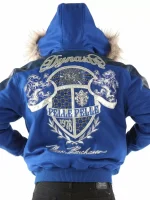 Pelle Pelle Dynasty Blue Fur Hood Wool Leather Jacket