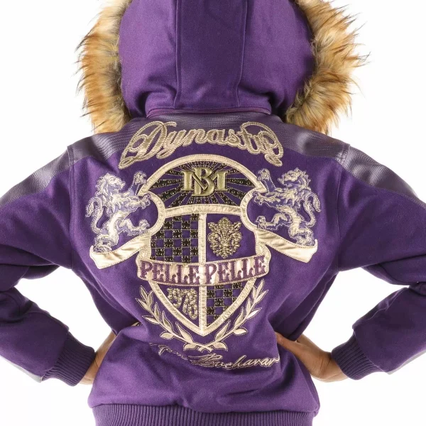 Pelle Pelle Dynasty Purple Fur Hood Wool Leather Jacket, PELLEPELLE.US