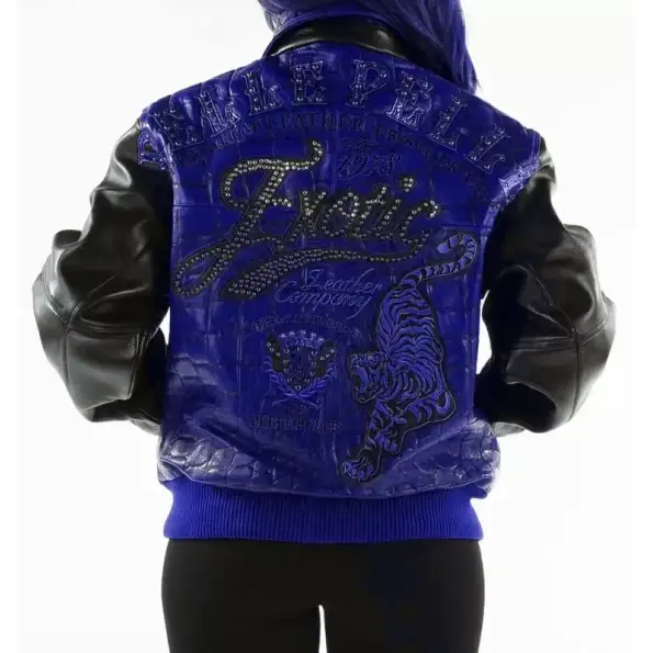 Pelle Pelle Exotic Studded Blue Black Jacket, pellepelle.us