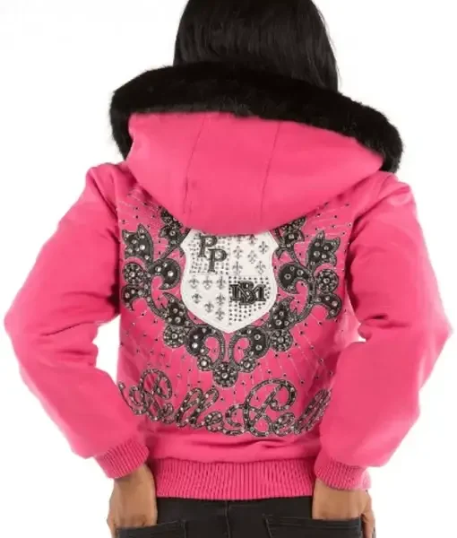 Pelle Pelle Fur Hooded Pink Crest Women Jacket Pellepelle.us