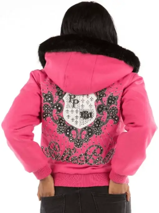 Pelle Pelle Fur Hooded Pink Crest Women Jacket Pellepelle.us