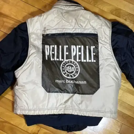 Pelle Pelle Marc Buchanan Silver Vest And Blue Jacket, pellepelle.us