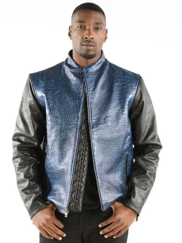 Pelle Pelle Mens Blue Crocodile Skin Leather Jacket, pellepelle.us