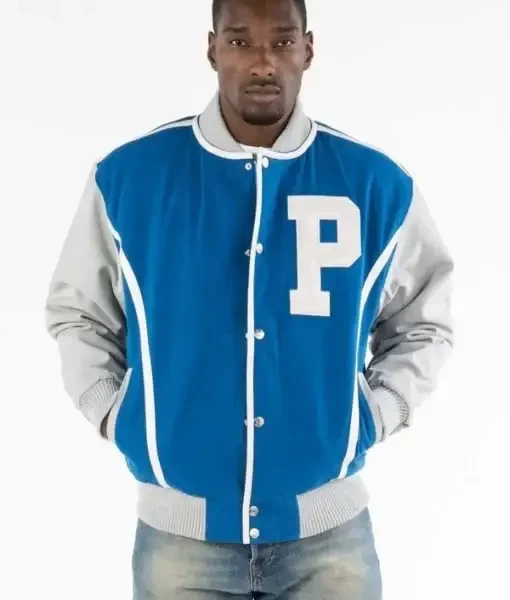 Pelle Pelle Mens Blue Letterman Varsity Jacket, pellepelle.us