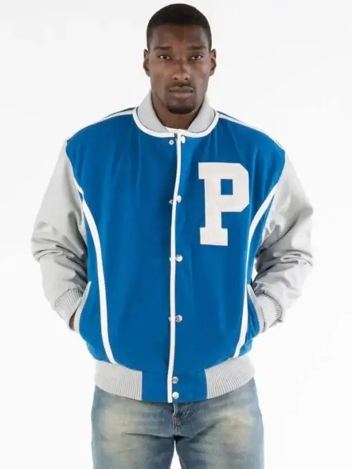 Pelle Pelle Mens Blue Letterman Varsity Jacket, pellepelle.us