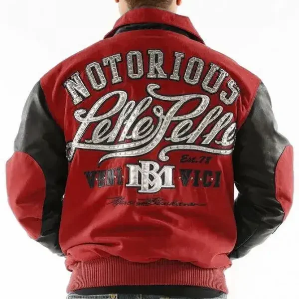 Pelle Pelle Mens Royal Red and Black Varsity Jacket, pellepelle.us