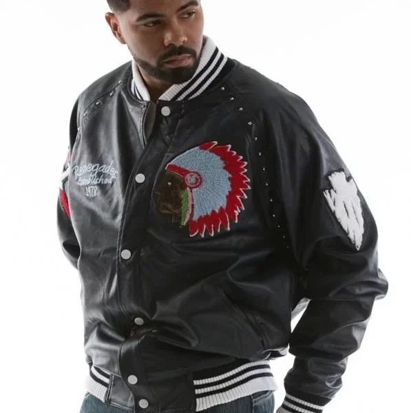 Pelle Pelle Mens Indian Renegades Black Leather Jacket, pellepelle.us