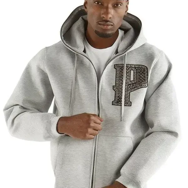 Pelle Pelle Mens Marc Buchanan Grey Zippered Hoodie,pellepelle.us