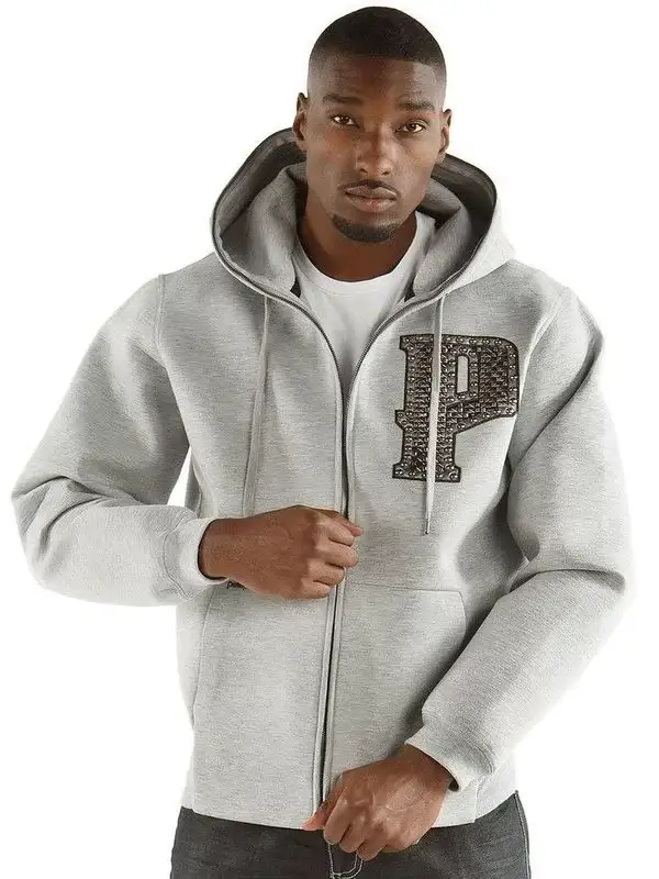 Pelle Pelle Mens Marc Buchanan Grey Zippered Hoodie,pellepelle.us