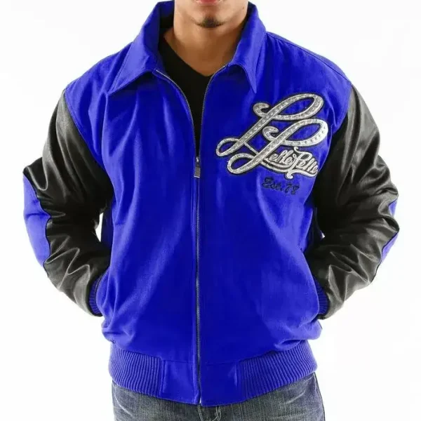 Pelle Pelle Mens Royal Blue and Black Varsity Jacket,pellepelle.us