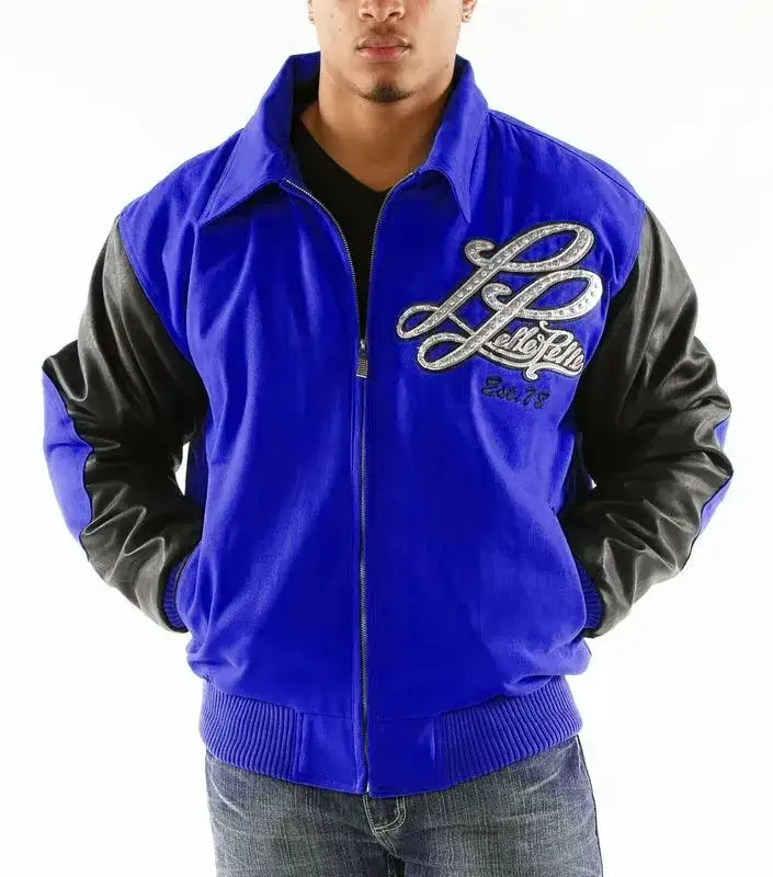 Pelle Pelle Mens Royal Blue and Black Varsity Jacket,pellepelle.us