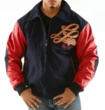 Pelle Pelle Notorious Navy Red Varsity Jacket, pellepelle.us