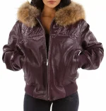 Pelle Pelle Purple Encrusted Studded Fur Hood Jacket , pellepelle.us