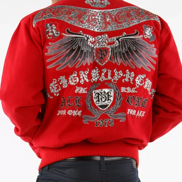 Pelle Pelle Red All For One Studded Wool Jacket, pellepelle.us