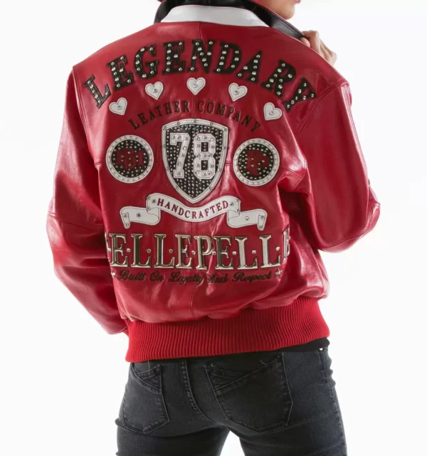 Pelle Pelle Red Encrusted Studded Leather Jacket, pellepelle.us